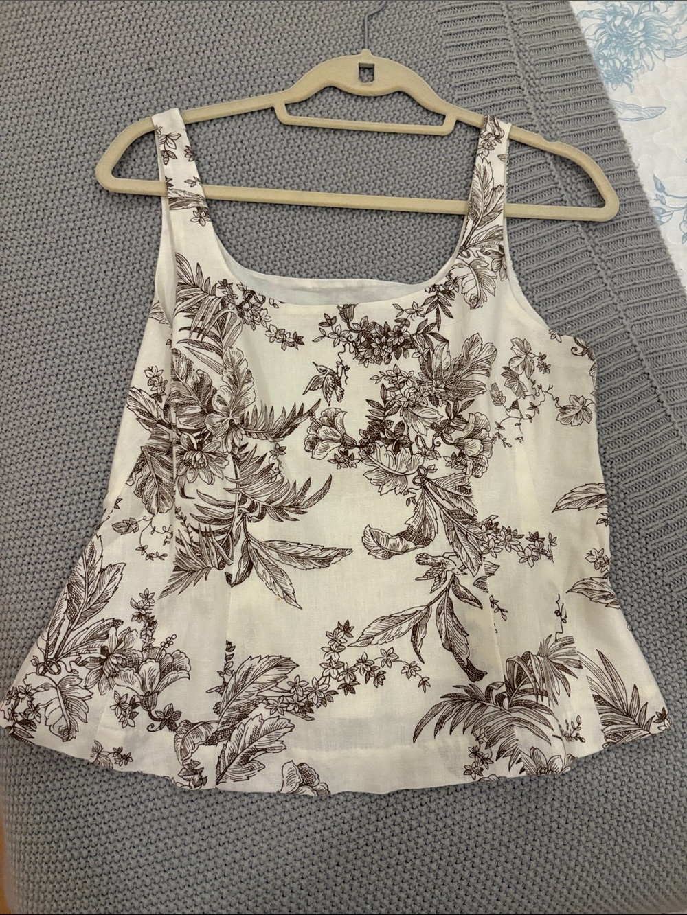 LOFT Cream and Brown Floral Tank Top